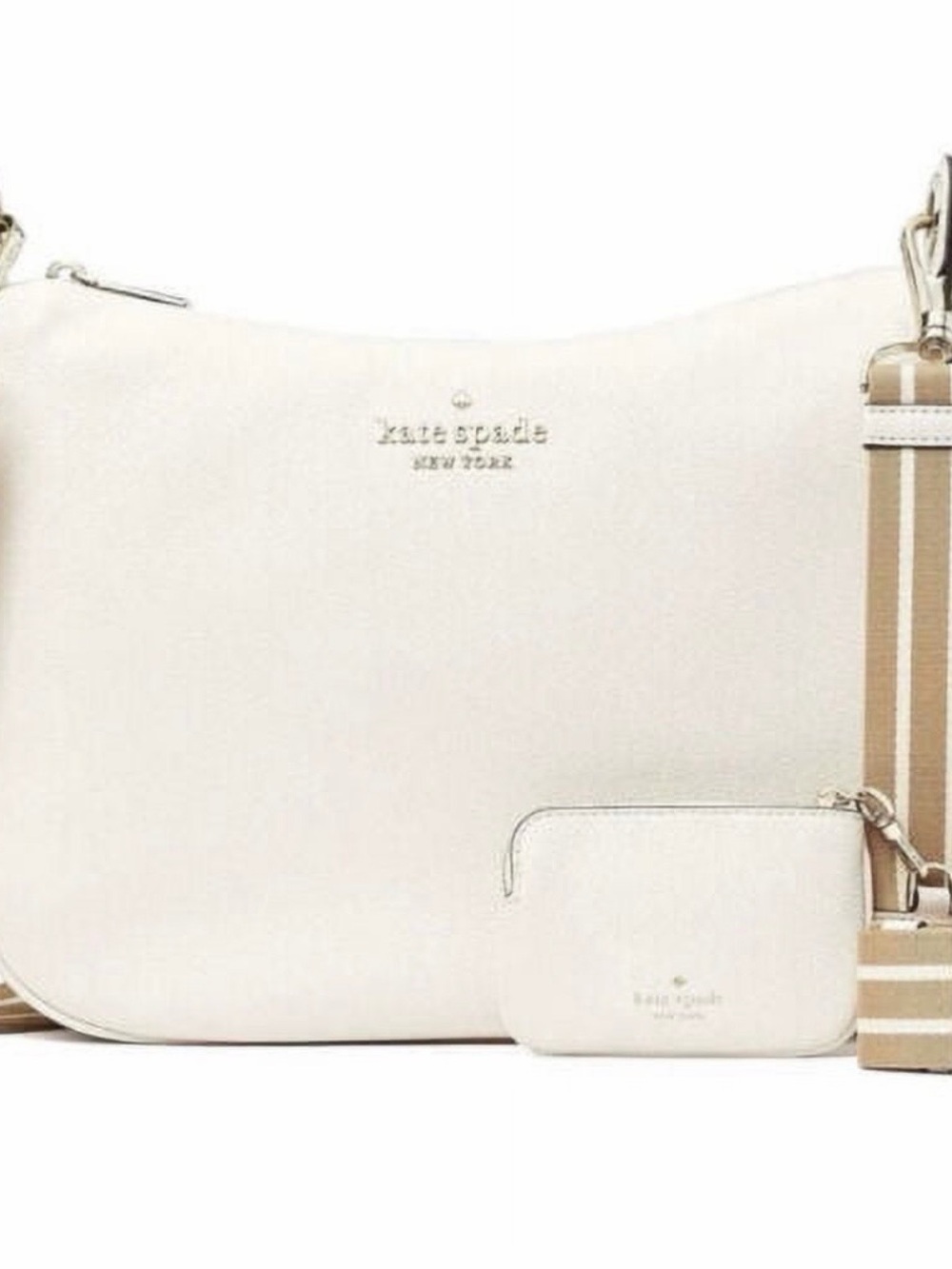 kate spade Rosie Cream Crossbody Bag with Striped Removable Strap and Pouch
